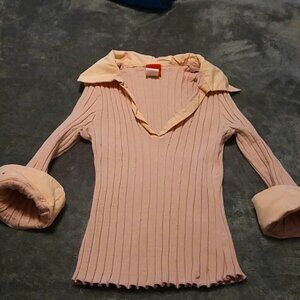 Dusty pink 1/2 sleeve v-neck collared shirt size kids large
